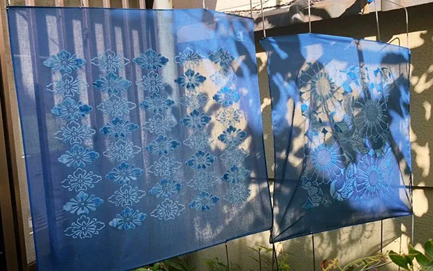 河内木綿文様で作る「バンダナ藍染体験」