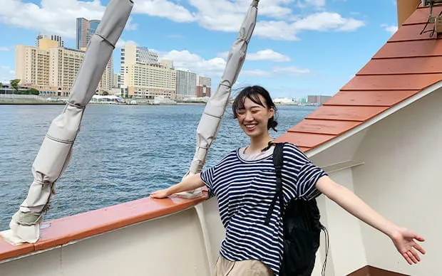 搭乘觀光船聖瑪麗亞號能欣賞令人讚嘆的大阪港風景