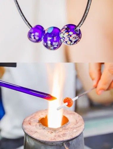 Osaka: Glass bead necklace at a long-established glass factory and shrine prayer experience