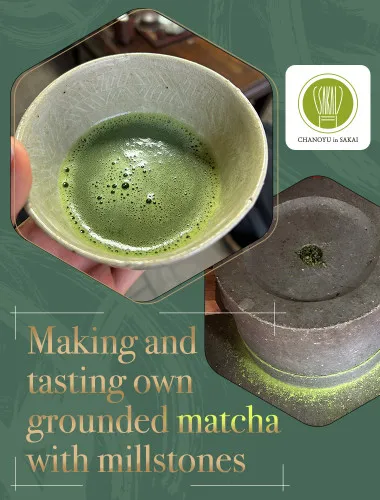 Making and tasting own grounded matcha with millstones